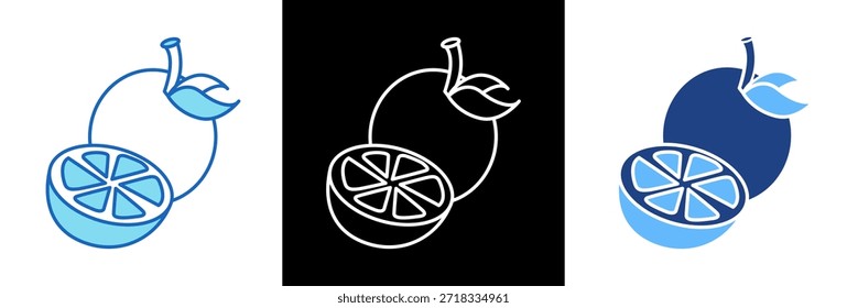 Ilustración vectorial triplestyle de icono de selección de fruta naranja