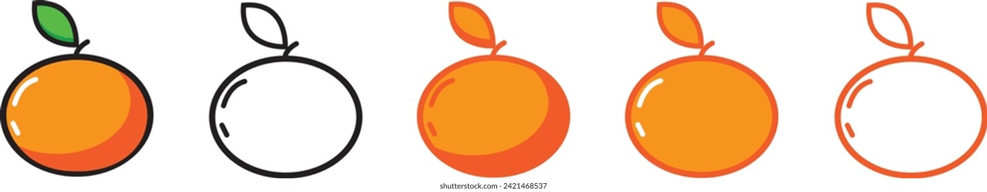 Orange fruit set with leaf in a row. Healthy lifestyle background Flat design Vector illustration