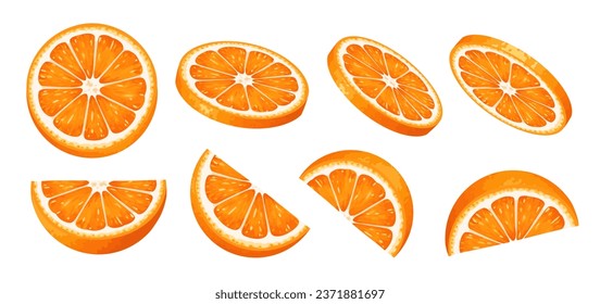 Orange fruit. Set of orange slices isolated on white background.