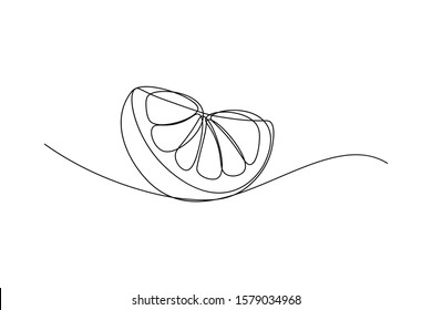 Orange fruit slice in continuous line art drawing style. Black line sketch on white background. Vector illustration