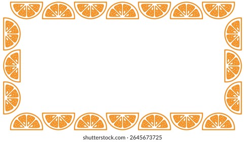 Orange Fruit Slice Frame Vector for Summer or Juice Background. Orange Fruit Background, Frame with half slice orange