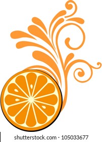 Orange fruit slice isolated on White background. Close-up.  Vector illustration