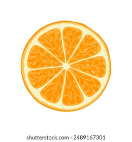 Rebanada de fruta naranja aislada sobre fondo blanco. Ilustración plana de dibujos animados de Vector. Icono de cítricos