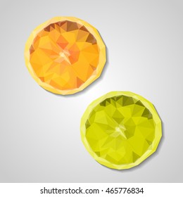 Orange fruit slice low resolution flat triangle polygon vector eps10