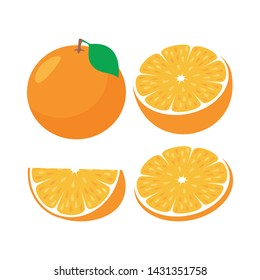 Orange fruit slice. Whole and half orange vector illustration