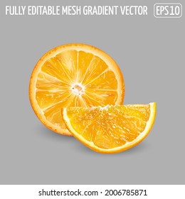 Orange fruit slices on a gray background.