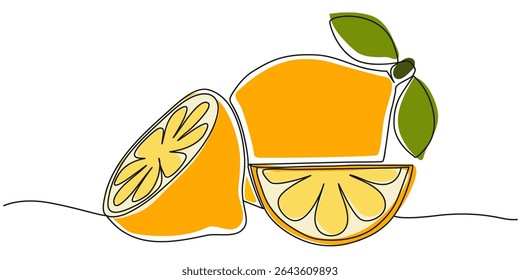 Orange fruit with slices in one line minimal style