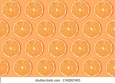 orange fruit slices pattern on orange color background illustration vector