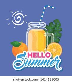 orange fruit with smoothie beverage and leaf