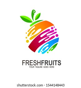 Orange fruit sphere with green leaf logo, Colorful logo design