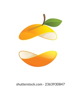 Orange fruit sphere green leaf logo vector illustration 