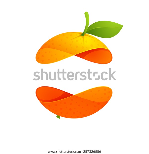 オレンジ色のフルーツの球と緑の葉のロゴ ボリュームアイコンデザインテンプレートエレメント のベクター画像素材 ロイヤリティフリー