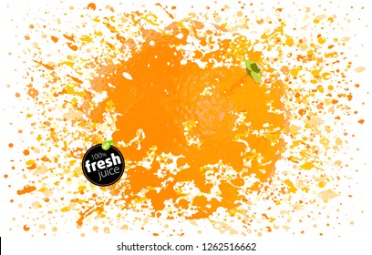 Orange Fruit In A Splash Of Juice. Spray Of Taste And Freshness. Blast Of Fresh Drink. EPS Vector Illustration