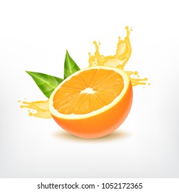 Orange fruit with splashing juice. Vector icon. EPS10