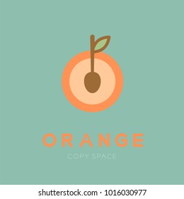 Orange fruit with spoon logo icon set design illustration isolated on green background with Orange text and copy space, vector eps10