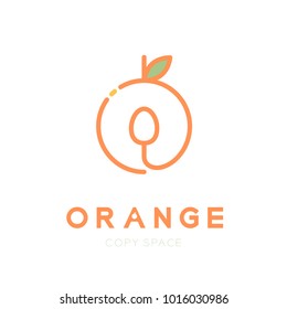 Orange fruit with spoon logo icon outline stroke set design illustration isolated on white background with Orange text and copy space, vector eps10