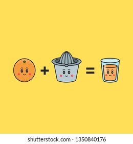 Orange fruit with squeezer and juice