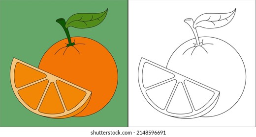 Orangenfrucht, geeignet für Kinderfärbelseiten, Vektorgrafik
