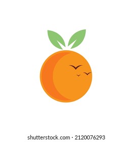 orange fruit as sunset with bird logo design, vector graphic symbol icon sign illustration