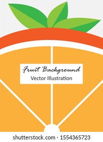 Orange fruit template background with skin and leaves on top. Free copy space. Vector Illustration.