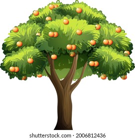 Árbol de frutas naranjas al estilo caricatura aislado en ilustración de fondo blanco