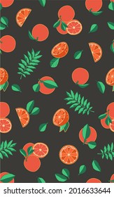 orange fruit tropical vintage summer seamless vector pattern black