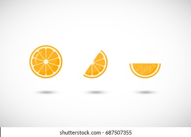 Orange fruit vector flat icon set, Flat design of food, health care or summer object with round shadow, cute illustration