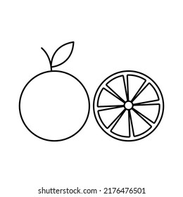 Orange fruit vector icon outline. Citrus. EPS 10. Slice illustration on white. Isolated symbol. Fresh morning food. Can be used for any platform and purpose dev, app, design, web, ui, ux, web