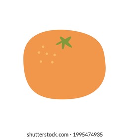 Orange fruit vector illustration. Hand-drawn colored doodle whole tangerine isolated on white. Citrus fruit. Juicy citron.