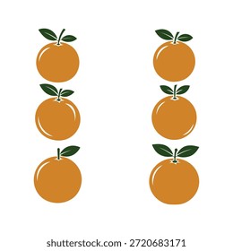 Orangenfrucht, Vektorgrafik-Set mit Blättern, flachen minimalen Zitrussymbolen, einzeln auf weißem Hintergrund