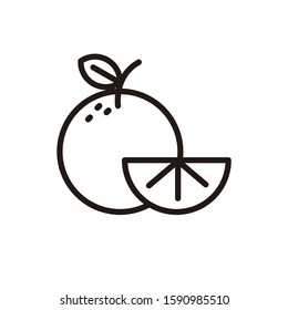 Orange fruit vector illustration with simple black and white design. Orange icon line