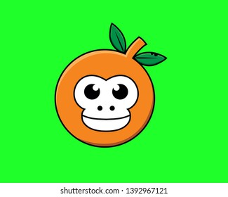orange fruit vector monkey logo