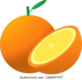 Orange fruit vector, two orange, one of the fruit is sliced