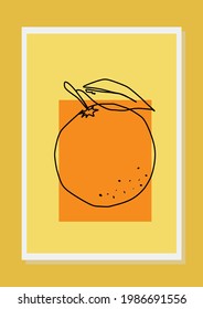 Orange fruit wall art vector set. Single line art drawing with abstract shape. Abstract Plant Art design for print, cover, wallpaper, Minimal and natural wall art. Vector illustration.