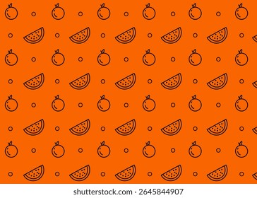 Um padrão de ilustração de fruta e melancia laranja com fundo laranja, embalagem de alimentos, anúncios de impressão desenhados à mão ilustração de frutas, negócio de alimentos, fazenda