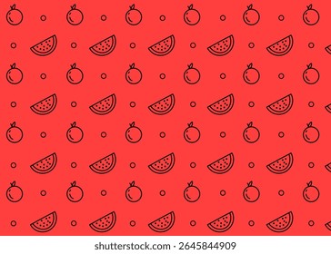 Um padrão de ilustração de fruta e melancia laranja com fundo vermelho, embalagem de alimentos, anúncios de impressão desenhados à mão ilustração de frutas, negócio de alimentos, fazenda