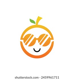 Naranja Fruta que lleva el diseño del logotipo de la mascota de las gafas, logotipo fresco de la fruta para su empresa