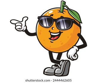 Orange fruit wearing sunglasses cartoon mascot illustration character vector clip art hand drawn