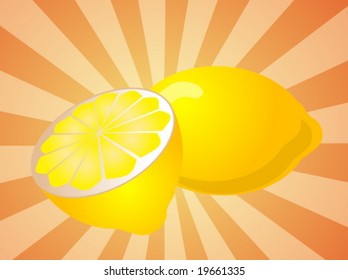Orange fruit, whole and sliced half, illustration