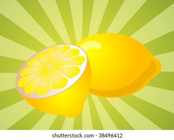 Orange fruit, whole and sliced half, illustration