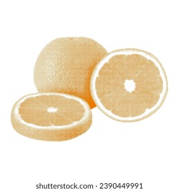 orange fruits citrus cut and whole from circles dots of different sizes on white background