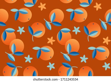 Orange fruits, exotic plants vector seamless pattern.