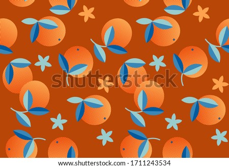Orange fruits, exotic plants vector seamless pattern.