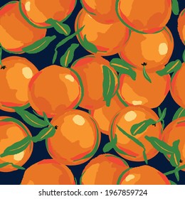 Orange Fruits with leave Seamless pattern Trend Fruit Print for textiles vector illustration