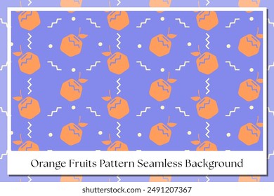 orange fruits with leaves, dot, zigzag silhouette seamless pattern on purple background. geometric citrus fruit tropical vector illustration pattern. cute fresh oranges pattern for print