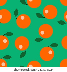 Orange fruits and leaves seamless pattern. Summer texture. Vector illustration.