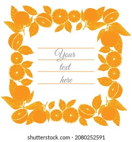 Orange fruits and leaves square frame illustration with your text with white background