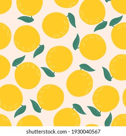 Orange fruits seamless pattern. Great for printing, packaging. Vector illustration.