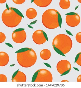 Orange fruits seamless pattern on silver gray background. Grapefruit citrus fruit vector illustration.