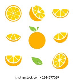 Orange fruits slices set. Tangerine collection. Vector illustration isolated on white.